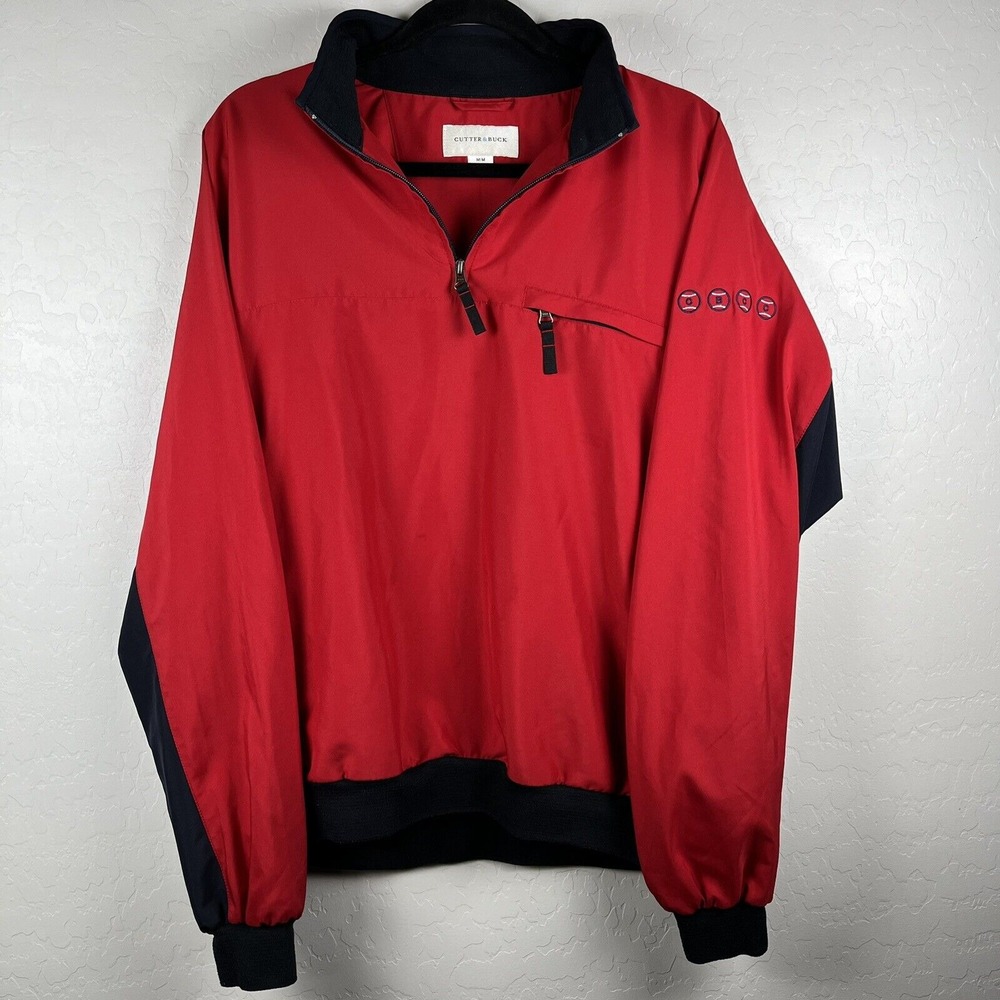Cutter & Buck Red & Black Quarter Zip Polyester Golf Windbreaker Size M Pullover